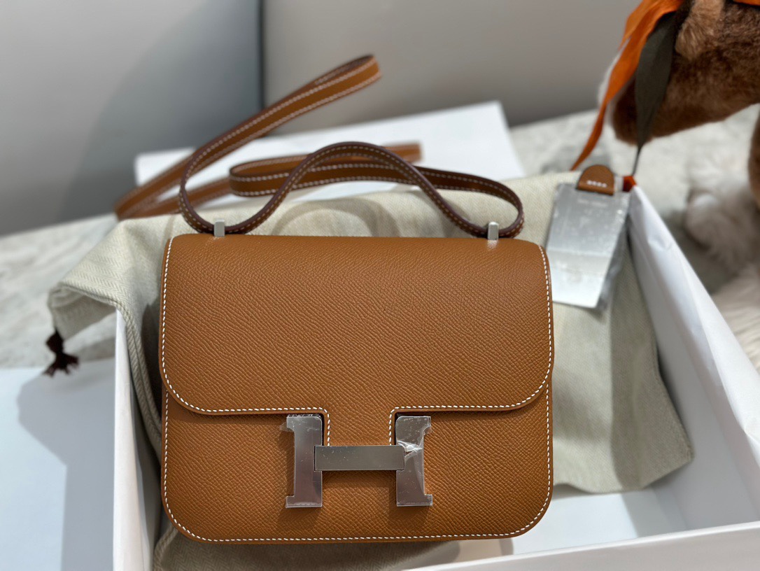 Hermes Constance 18 Mini Shoulder Bag In Brown Epsom Leather